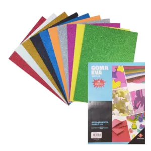 PACK GOMA EVA AUTOADHESIVA GLITTER X 10 COLORES SURTIDOS A4